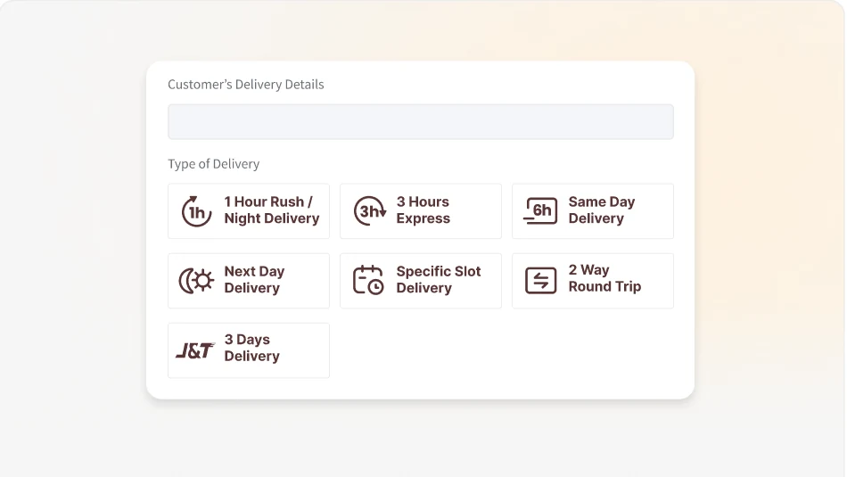 Delivery type options from 1-hour rush to 3-day delivery